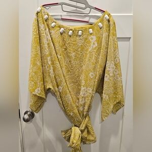 Dana Kay 24W Lime Green Floral Jeweled Shoulder Blouse Plus Size Top